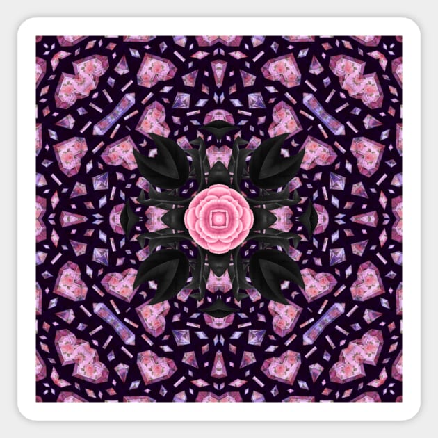 Crystal Hearts and Flowers Valentines Kaleidoscope pattern (Seamless) 14 Sticker by Swabcraft